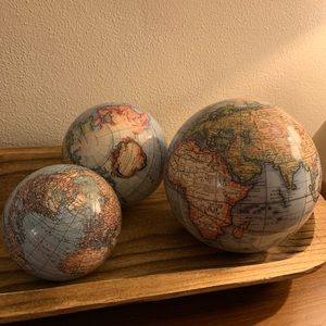 Set of three Pottery Barn vintage globe objects